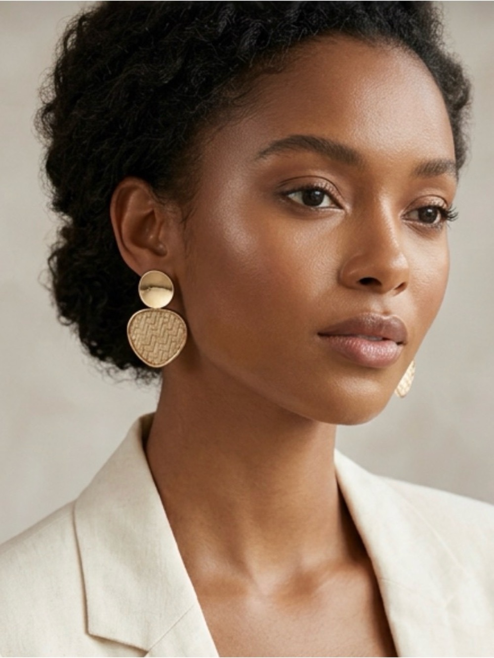 Massini Gold Double Drop Textured Earrings